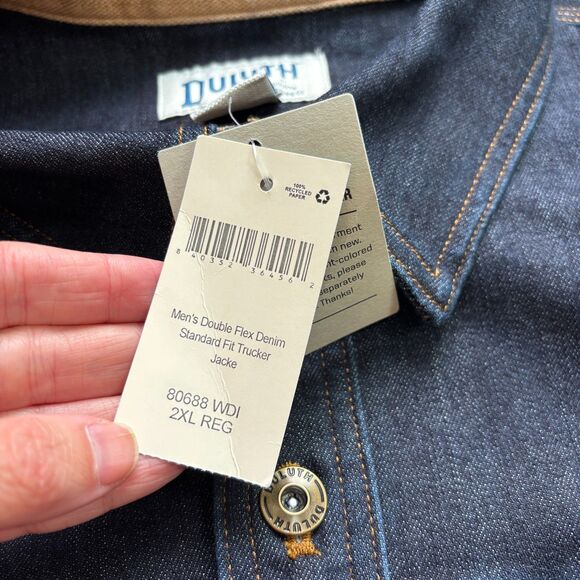 Duluth Trading Double Flex Denim Standard Fit Trucker Jacket Mens 2XL Chore NWT - Picture 4 of 9